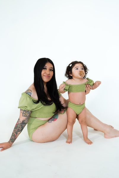 Women's Sleeved Bikini | Green Ribbed