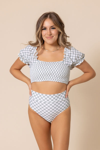 Women's Sleeved Bikini | Green Checkered