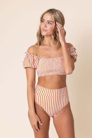 Women's Sleeved Bikini | Terracotta Stripe