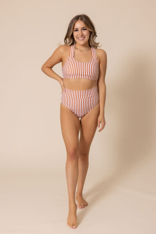 Women's Basic Bikini | Terracotta Stripe