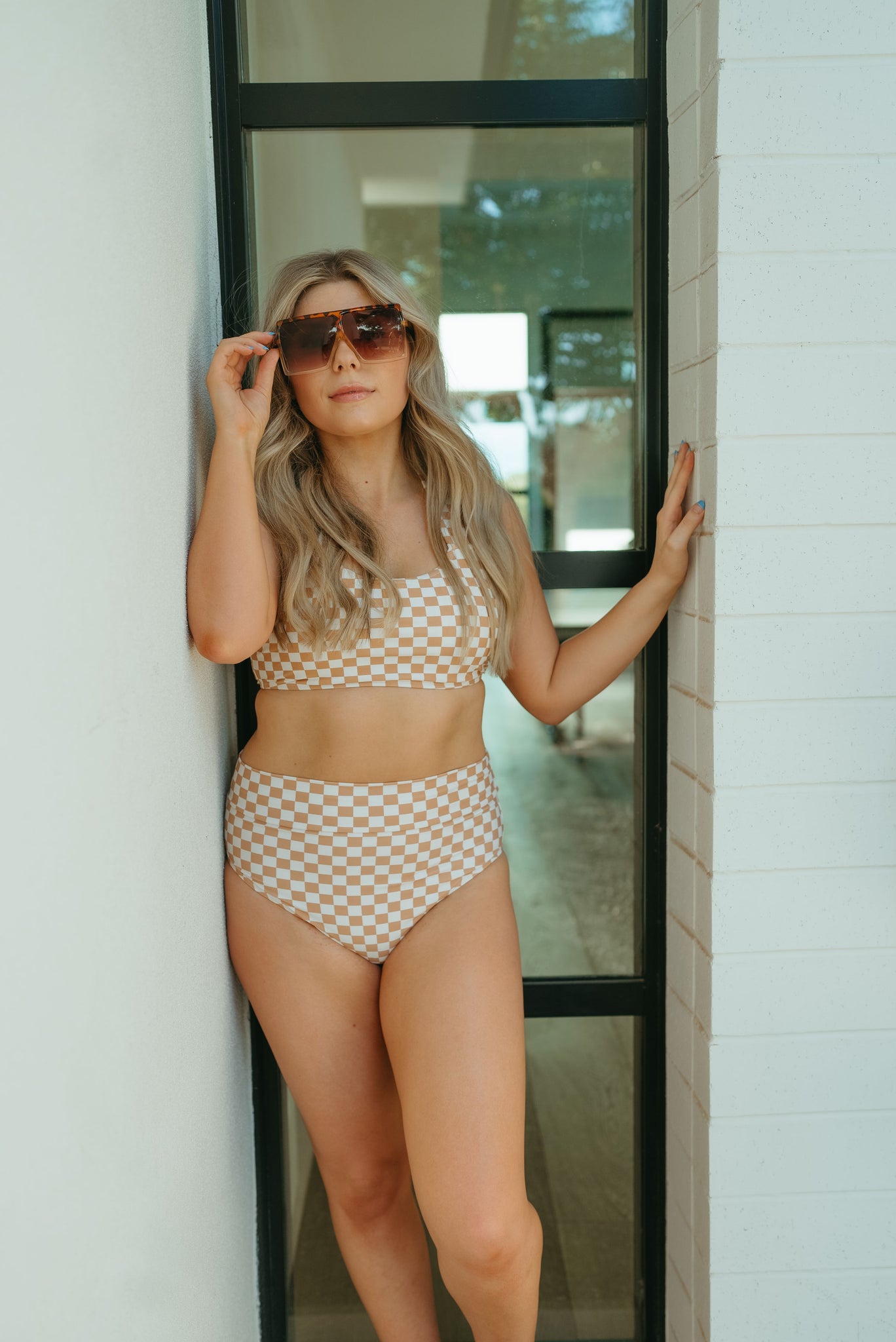 Women's Basic Bikini | Tan Checkered