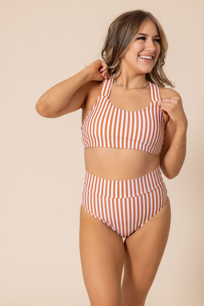 Women's Basic Bikini | Terracotta Stripe