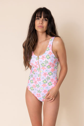 Women's Zip Up One Piece | Colorful Floral