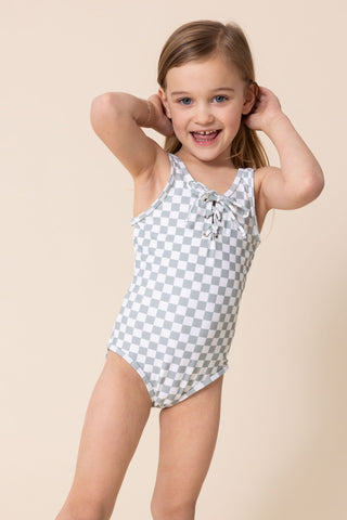 Girl's Tie One Piece | Green Checkered