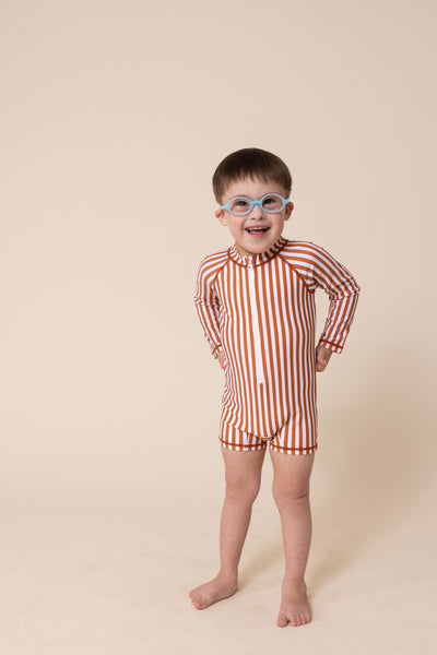 Boy's Zip Up Rashguard | Terracotta Stripe