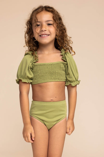 Girl's Sleeved Bikini | Ribbed Green